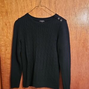 Talbots Black Cable Knit Sweater with Button Accent